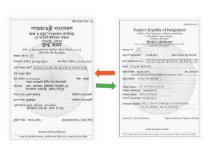 জন্ম নিবন্ধন বাংলা থেকে ইংরেজি