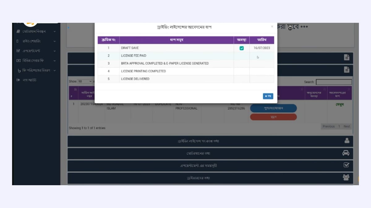 হারানো বা নষ্টে হয়ে যাওয়া ড্রাইভিং লাইসেন্স উত্তোলন